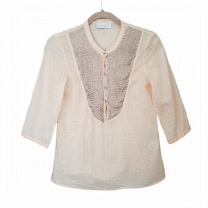 Selected Femme Delicate Cotton Blouse with Silk & Sequin Front 3/4 Sleeve